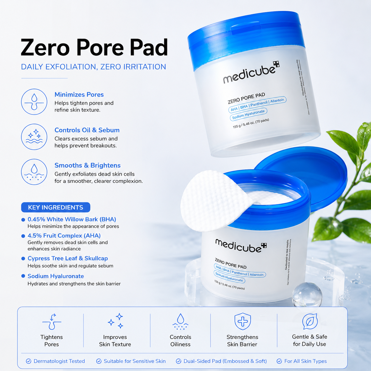 Medicube Zero Pore Exfoliating Pads – Tighten Pores & Improve Skin Texture