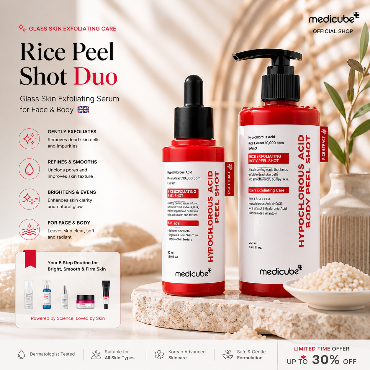 Rice Peel Shot Duo – Glass Skin Exfoliating Serum for Face & Body