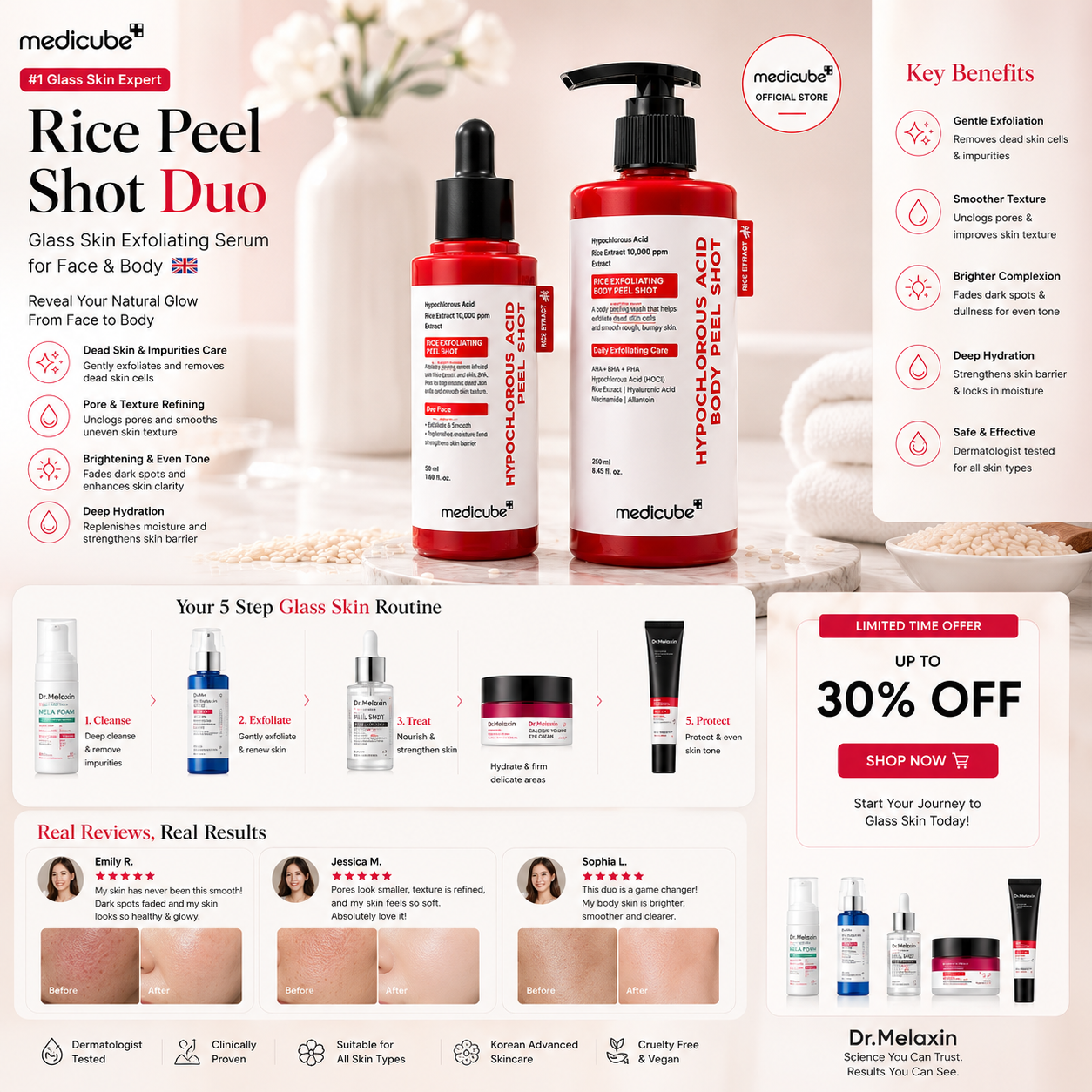 Rice Peel Shot Duo – Glass Skin Exfoliating Serum for Face & Body