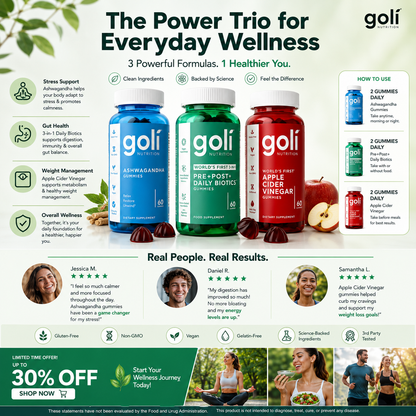 Goli Power Wellness Trio – ACV, Ashwagandha & Daily Biotics Gummies