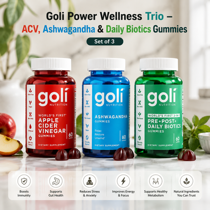 Goli Power Wellness Trio – ACV, Ashwagandha & Daily Biotics Gummies